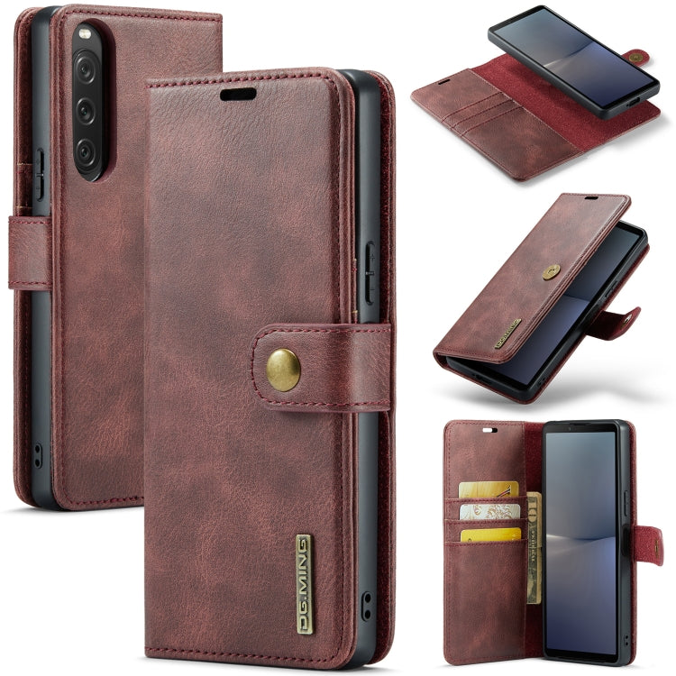 Burgundy leather folio phone case with detachable magnetic cover and card pocket