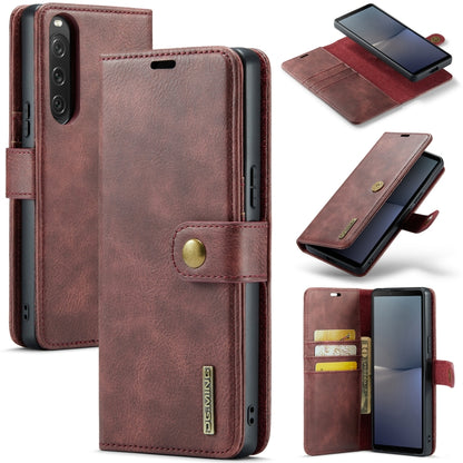 Burgundy leather folio phone case with detachable magnetic cover and card pocket