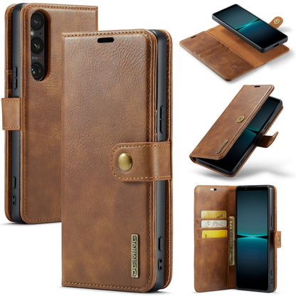DG.MING Crazy Horse leather phone case, brown, magnetic detachable cover with card slots