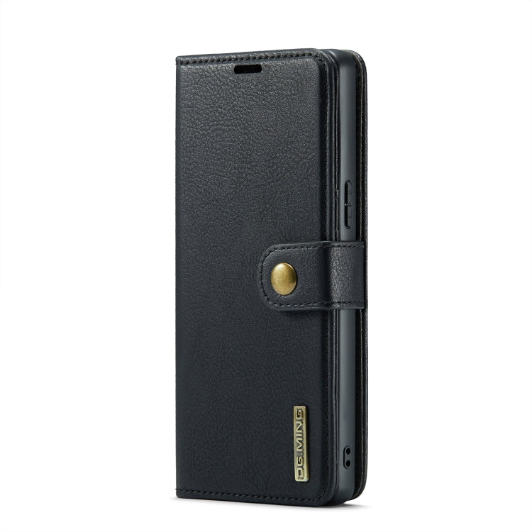 Black folio phone case with magnetic clasp and stitched leather texture