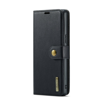 Black folio phone case with magnetic clasp and stitched leather texture