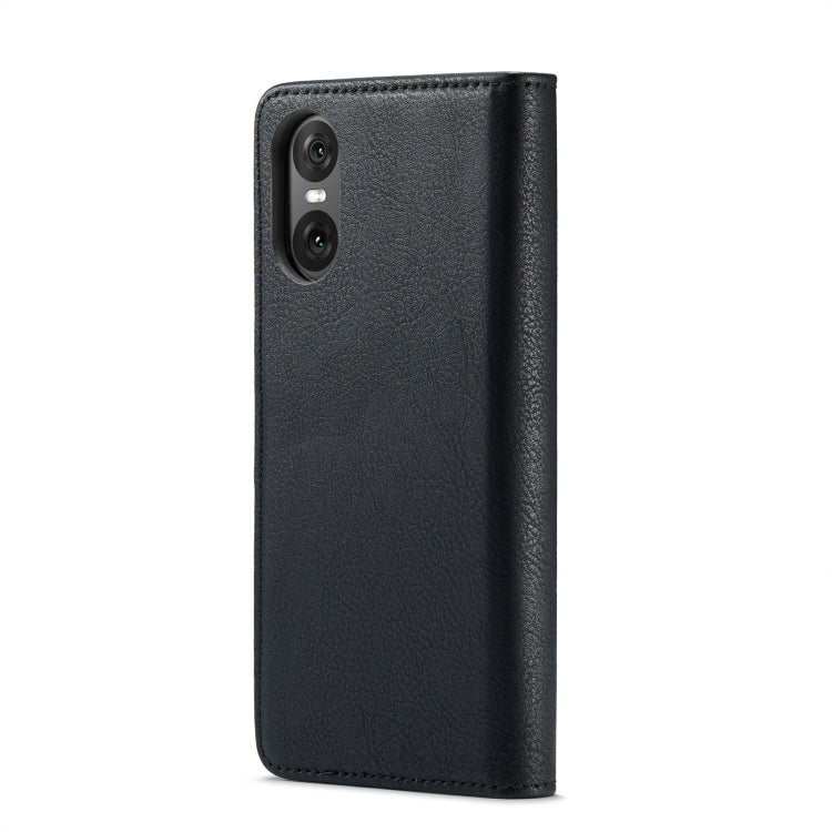 Black leather phone case with cutouts and textured finish
