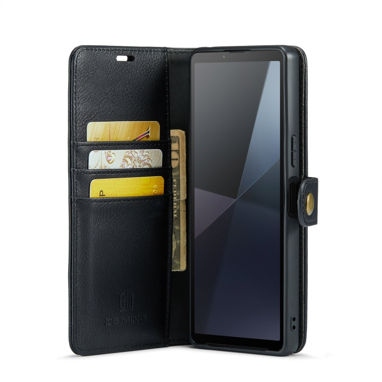 Black folio phone case opened to show card pockets and phone screen