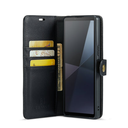 Black folio phone case opened to show card pockets and phone screen