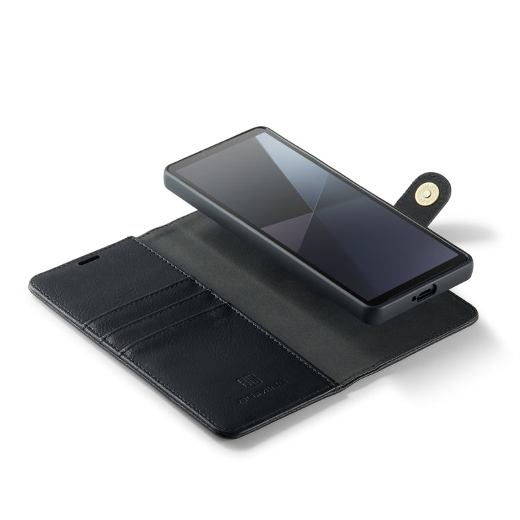 Black leather folio phone case with flip cover folded for viewing