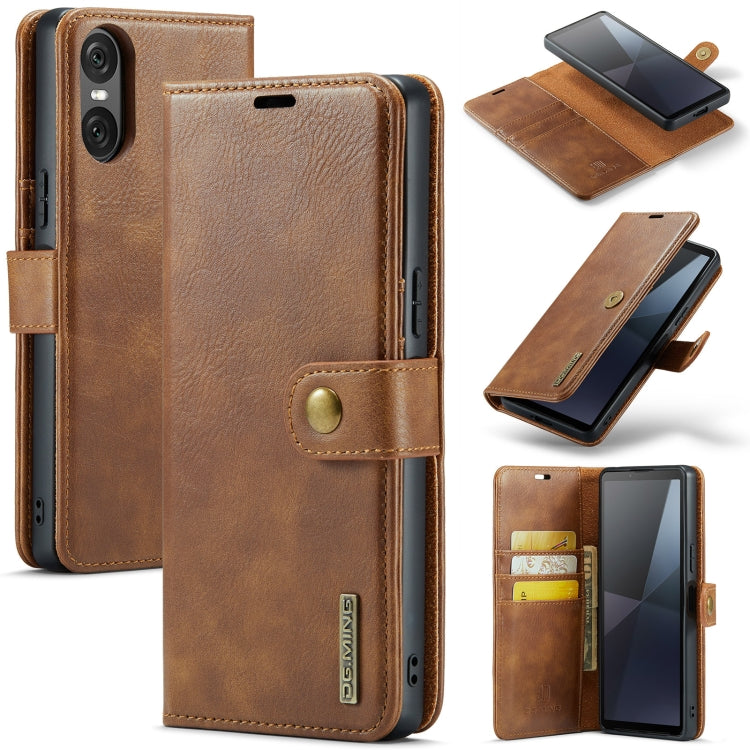 Brown leather folio phone case with magnetic clasp and card pockets
