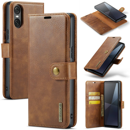 Brown leather folio phone case with magnetic clasp and card pockets