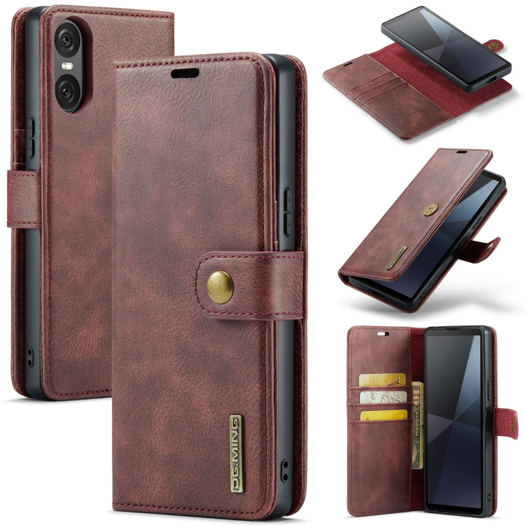 Red leather folio phone case with magnetic clasp and card pockets