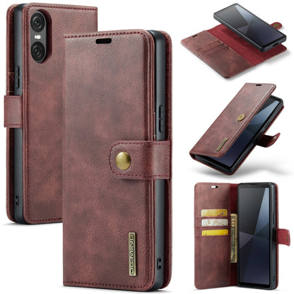 Red leather folio phone case with magnetic clasp and card pockets