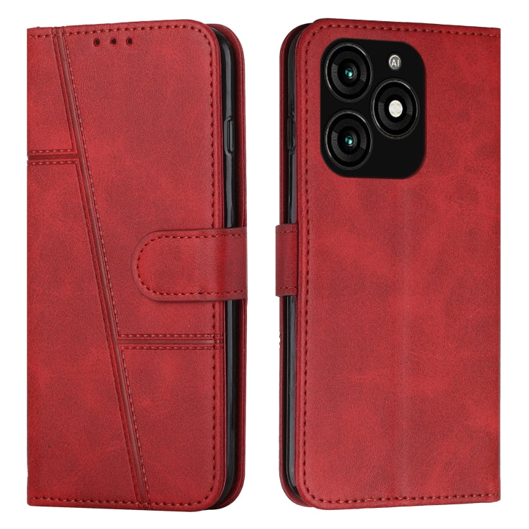 Red leather phone case with buckle and stitched texture; slim front flap and camera cutout