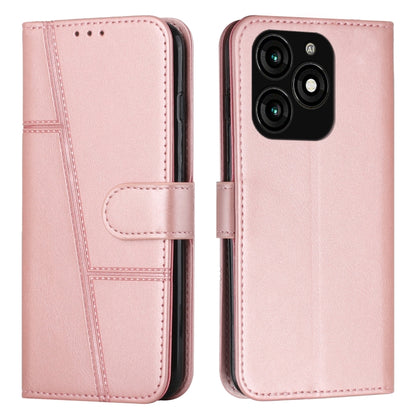 Pink leather phone case with buckle and stitched texture; slim front flap and camera cutout