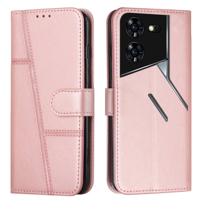 Rose gold leather phone case with buckle, stitched folio and camera cutouts