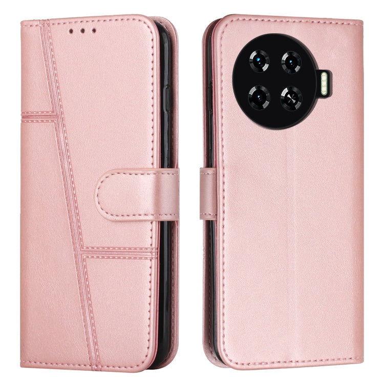 Pink leather phone case with buckle and stitched panel design, folio-style cover