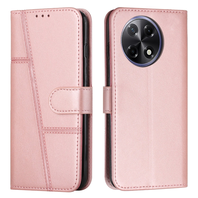 Rose leather folio phone case with stitching, buckle strap, and card slot