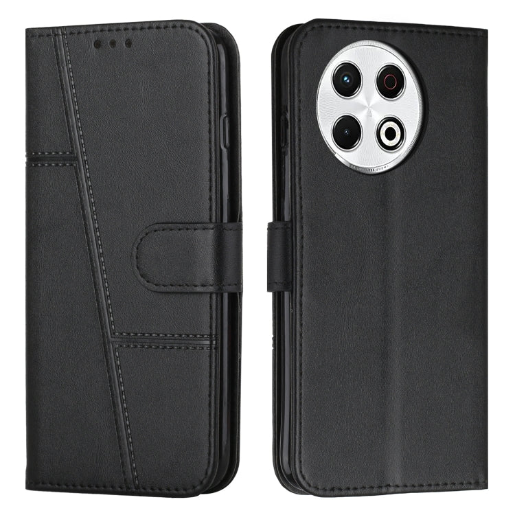 Black leather flip phone case with buckle, stitched calf texture, card pocket