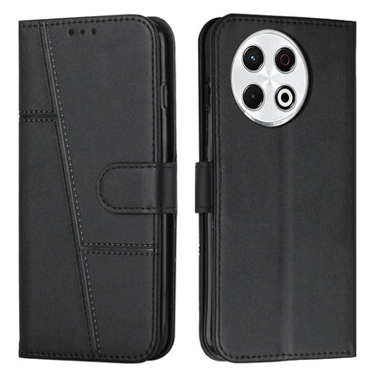 Black leather flip phone case with buckle, stitched calf texture, card pocket