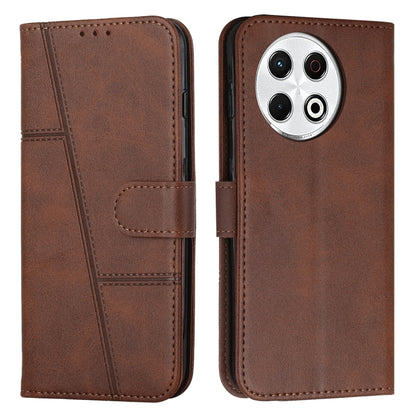Brown leather flip phone case with buckle, stitched calf texture, card pocket