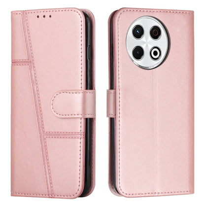 Light pink leather flip phone case with buckle, stitched calf texture, camera cutout