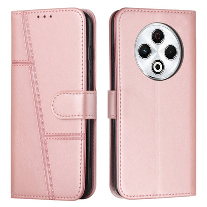 Rose pink leather phone case with buckle, stitched panels, and camera cutout