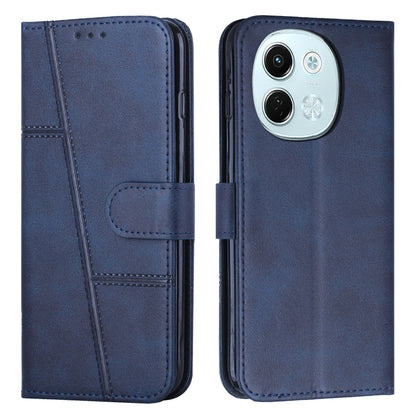 Navy leather flip phone case with buckle, stitched calf texture, card pocket