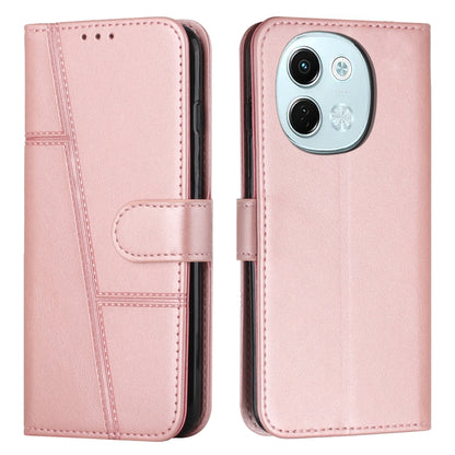 Light pink leather flip phone case with buckle, stitched calf texture, card pocket