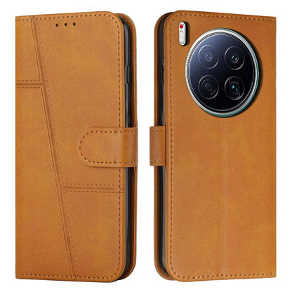 Brown leather phone case with stitched panel, flip cover and buckle strap, for Tecno