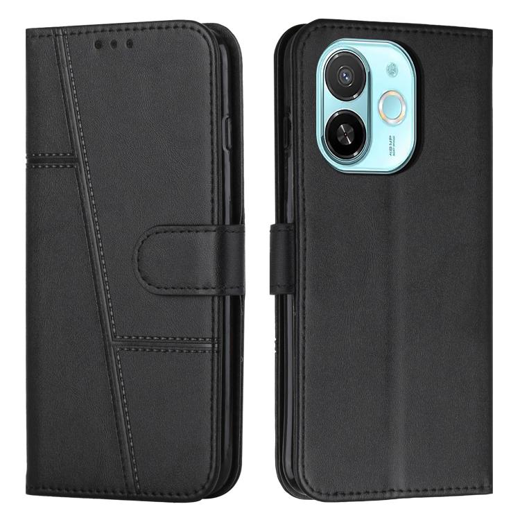 Black buckle leather phone case with stitched texture and camera cutout