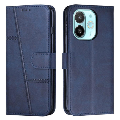 Blue buckle leather phone case with stitched texture and camera cutout