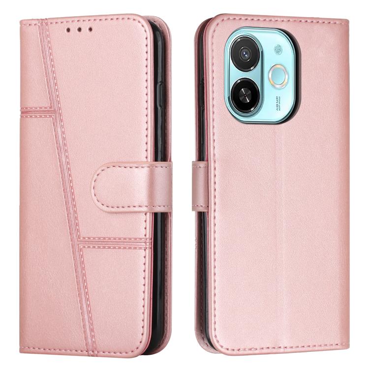 Rose pink buckle leather phone case with stitched texture and camera cutout