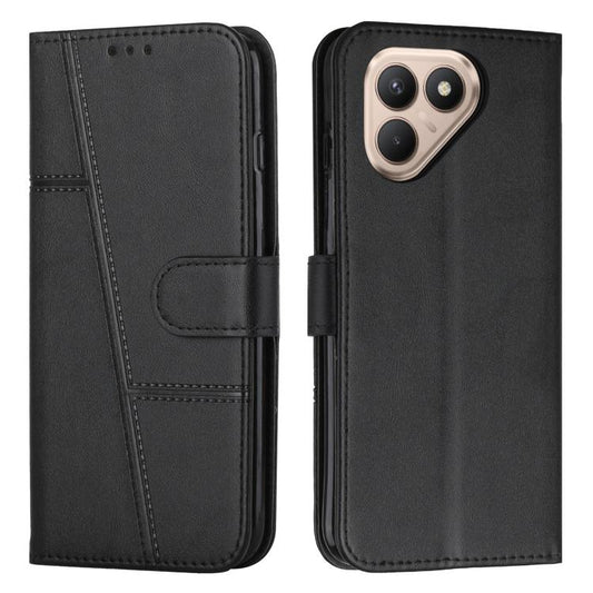 Black leather folio phone case with stitched panel, fold-over flap, and buckle strap