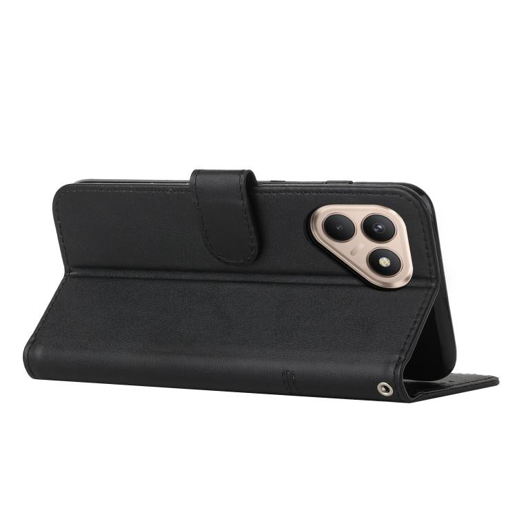 Black leather folio phone case with kickstand angle and cutout for rear camera