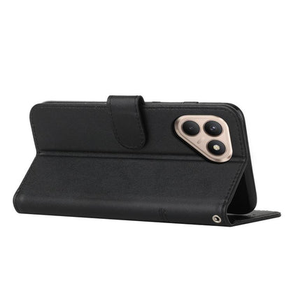 Black leather folio phone case with kickstand angle and cutout for rear camera