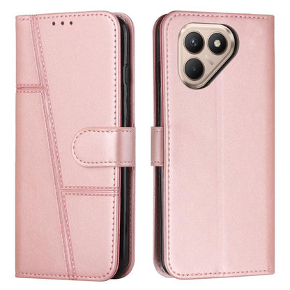 Pink buckle leather phone case with stitched panel and strap, card slot and camera cutouts