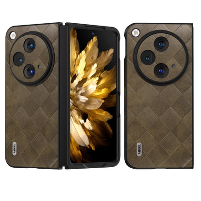 Green PU plaid phone case with camera cutouts, open front and back views