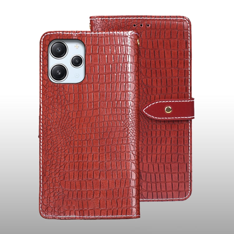 Red crocodile-texture leather flip phone case with wrist strap and magnetic tab.