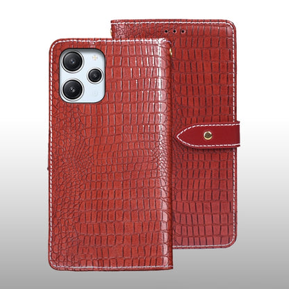 Red crocodile-texture leather flip phone case with wrist strap and magnetic tab.