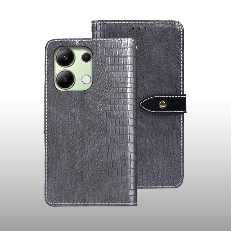 Crocodile-texture leather phone wallet case, light grey, flip cover with camera cutout