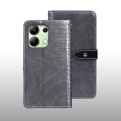 Crocodile-texture leather phone wallet case, light grey, flip cover with camera cutout