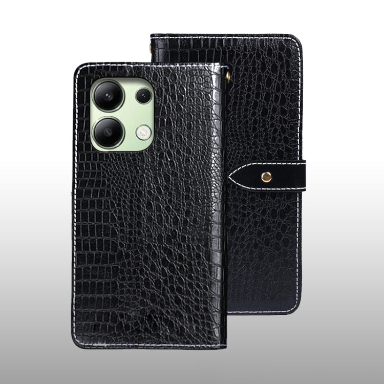 Crocodile-texture leather phone wallet case, black, flip cover with camera cutout