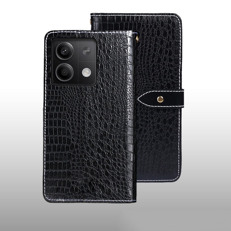 Crocodile-texture leather phone wallet case, black flip cover with snap clasp.
