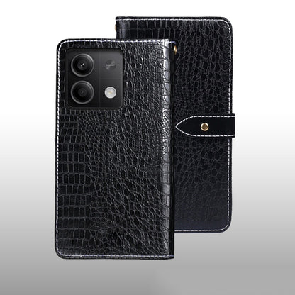 Crocodile-texture leather phone wallet case, black flip cover with snap clasp.