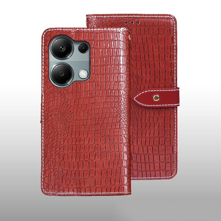 Crocodile-texture leather phone wallet case, red, flip cover with camera cutout