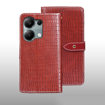 Crocodile-texture leather phone wallet case, red, flip cover with camera cutout