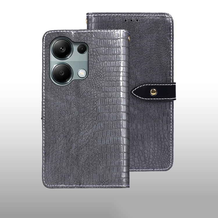 Crocodile-texture leather phone wallet case, grey, flip cover with camera cutout