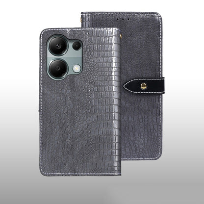 Crocodile-texture leather phone wallet case, grey, flip cover with camera cutout