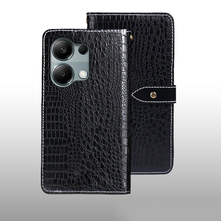 Crocodile-texture leather phone wallet case, black, flip cover with camera cutout