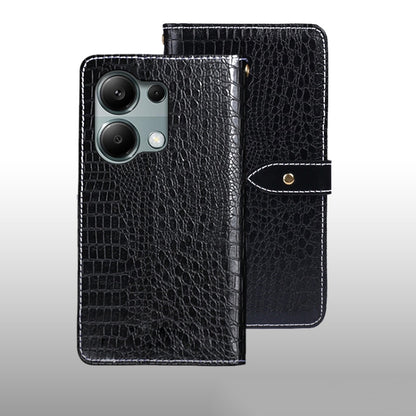 Crocodile-texture leather phone wallet case, black, flip cover with camera cutout