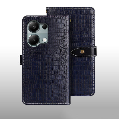 Crocodile-texture leather phone wallet case, dark blue, flip cover with camera cutout
