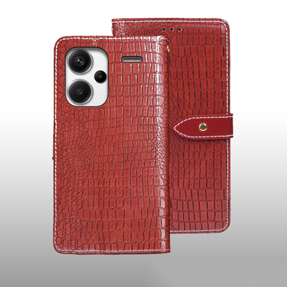 Crocodile-texture leather phone wallet case, red flip cover with snap clasp.