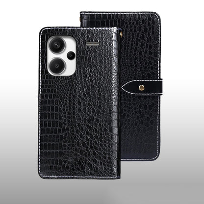 Crocodile-texture leather phone wallet case, black flip cover with snap clasp.